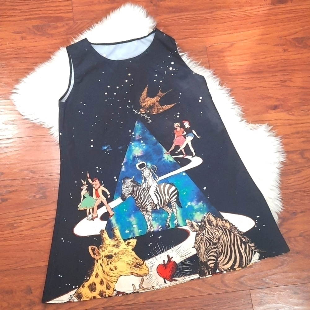 Galaxy Whimsical Sleeveless Mod Sheath Mini Dress
